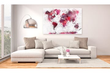 Billede World Map: Red Watercolors (1 del) Bred 90x60 - Artgeist sp. z o. o. - Boligtilbehør - Billeder & kunst - Billeder på lærred