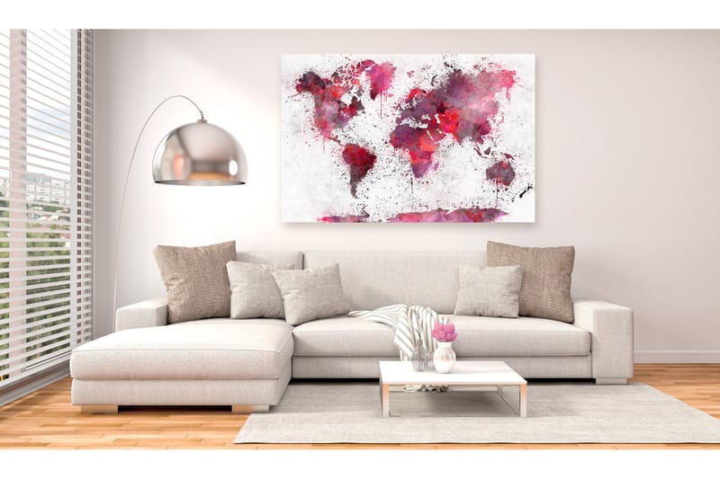 Billede World Map: Red Watercolors (1 del) Bred 90x60, Artgeist sp. z o. o.
