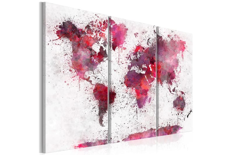 Billede World Map Red Watercolors 3 Parts 120x80, Artgeist sp. z o. o.