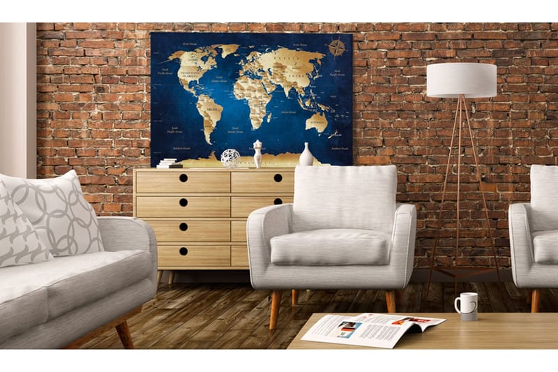 Billede World Map: The Dark Blue Depths 120x80, Artgeist sp. z o. o.