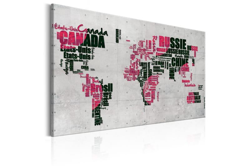 Billede World Map: The French Connection (FR) 90x60 - Artgeist sp. z o. o. - Boligtilbehør - Billeder & kunst - Billeder på lærred