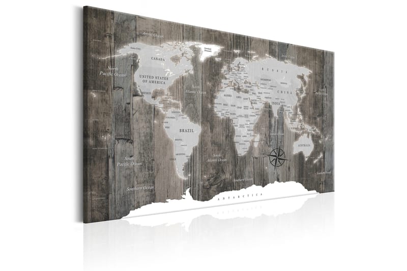Billede World Map: Wooden World 60x40 - Artgeist sp. z o. o. - Boligtilbehør - Billeder & kunst - Billeder på lærred