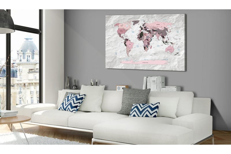Billede World Map: Pink Continents 90x60, Artgeist sp. z o. o.