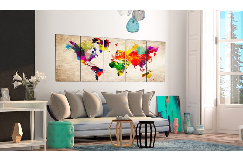 Billede World Map Painted World 200x80 - Artgeist sp. z o. o. - Boligtilbehør - Billeder & kunst - Billeder på lærred