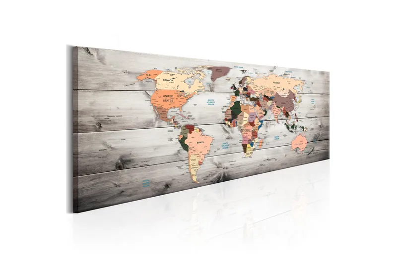 Billede World Maps Wooden Travels 150x50 - Artgeist sp. z o. o. - Boligtilbehør - Billeder & kunst - Billeder på lærred