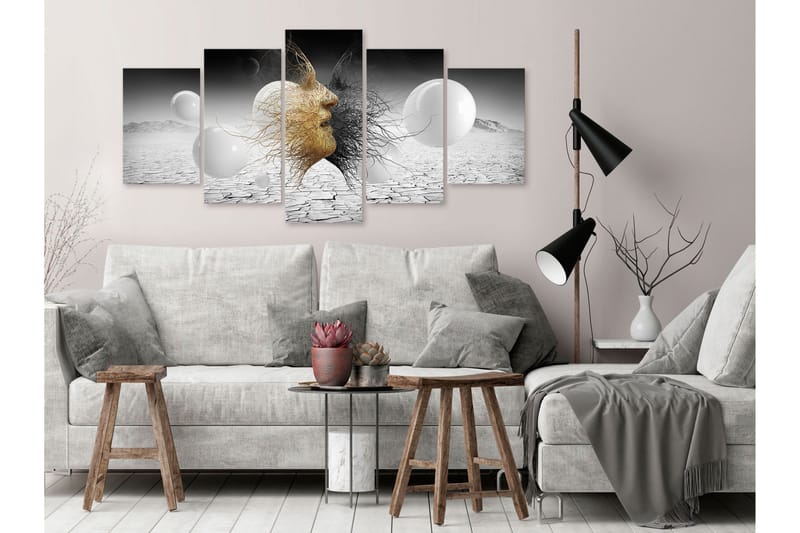 Billede Woven Faces 5 Parts Wide Golden 100x50 - Artgeist sp. z o. o. - Boligtilbehør - Billeder & kunst - Billeder på lærred