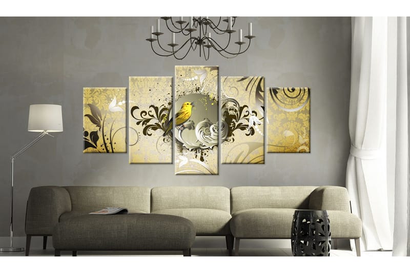 Billede Yellow Bird Singing 200x100 - Artgeist sp. z o. o. - Boligtilbehør - Billeder & kunst - Billeder på lærred
