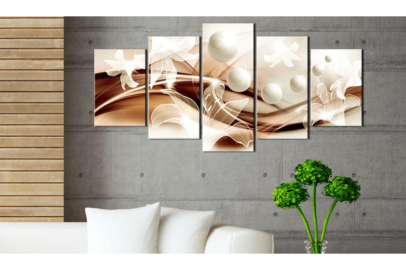 Billede Pearl Lilies In Bronze 200x100 - Artgeist sp. z o. o. - Boligtilbehør - Billeder & kunst - Billeder på lærred