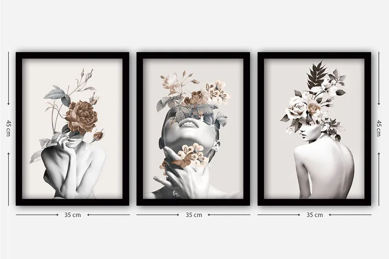 Decorative Framed Painting (3 Pieces) 35x45 - Boligtilbehør - Billeder & kunst - Billeder på lærred
