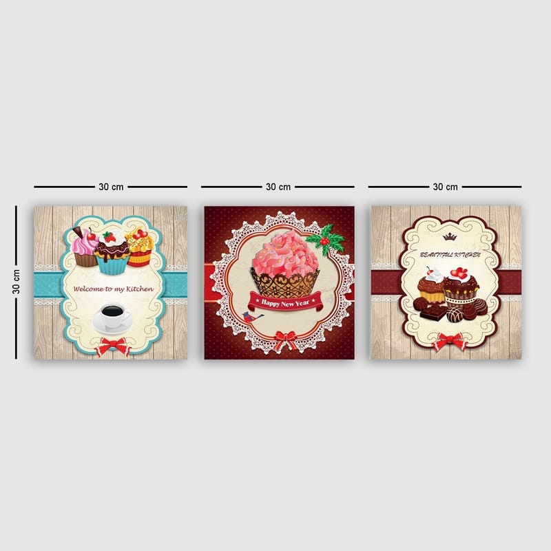 Dekorativ Canvasbillede 3-Dele 30x30 cm, Flerfarvet