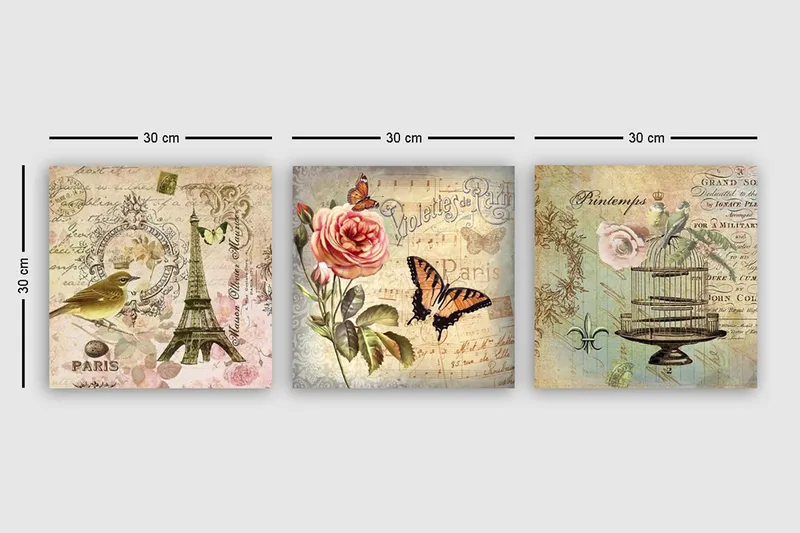 Dekorativ Canvasbillede 3-Dele 30x30 cm - Flerfarvet - Boligtilbehør - Billeder & kunst - Billeder på lærred