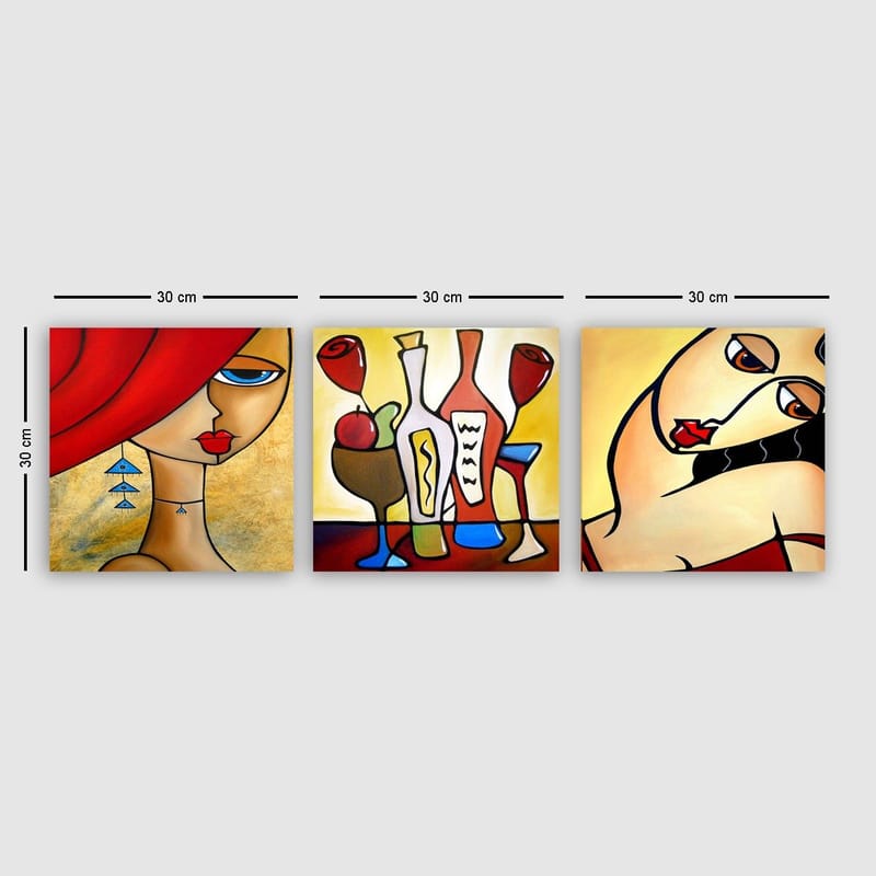Dekorativ Canvasbillede 3-Dele 30x30 cm, Flerfarvet