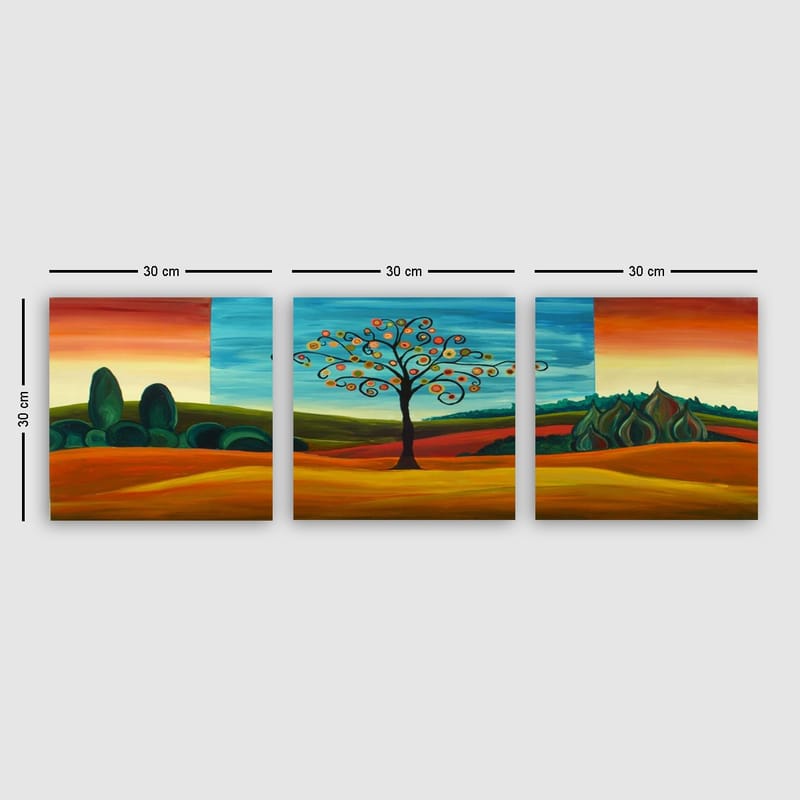 Dekorativ Canvasbillede 3-Dele 30x30 cm - Flerfarvet - Billeder på lærred