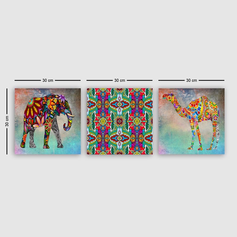Dekorativ Canvasbillede 3-Dele 30x30 cm - Flerfarvet - Billeder på lærred
