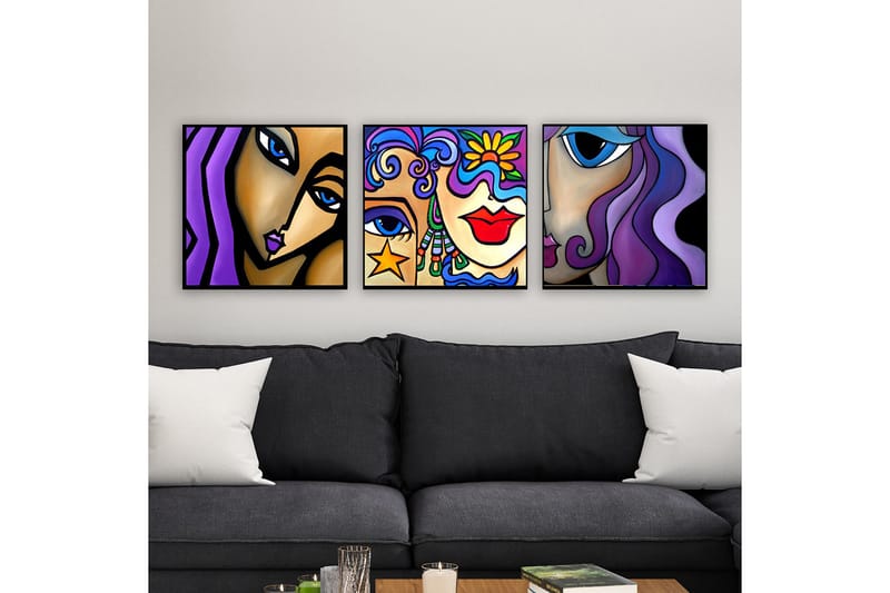 Dekorativ Canvasbillede 3-Dele 30x30 cm - Flerfarvet - Boligtilbehør - Billeder & kunst - Billeder på lærred