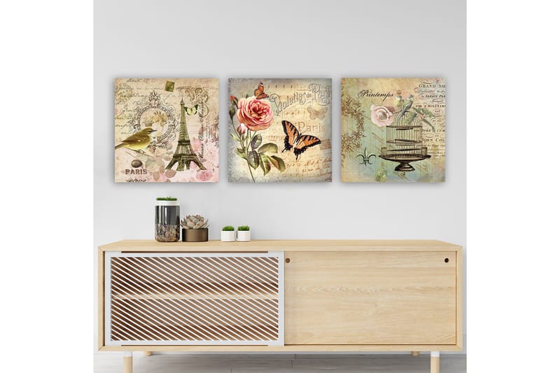 Dekorativ Canvasbillede 3-Dele 30x30 cm - Flerfarvet - Boligtilbehør - Billeder & kunst - Billeder på lærred