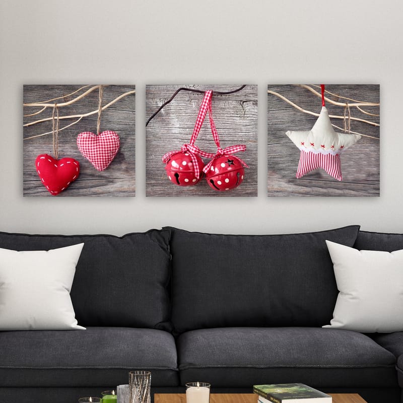 Dekorativ Canvasbillede 3-Dele 30x30 cm - Flerfarvet - Boligtilbehør - Billeder & kunst - Billeder på lærred
