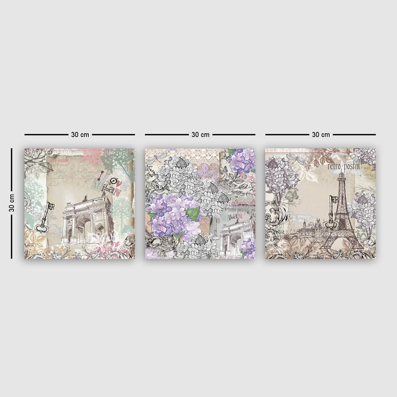 Dekorativ Canvasbillede 3-Dele 30x30 cm - Flerfarvet - Boligtilbehør - Billeder & kunst - Billeder på lærred