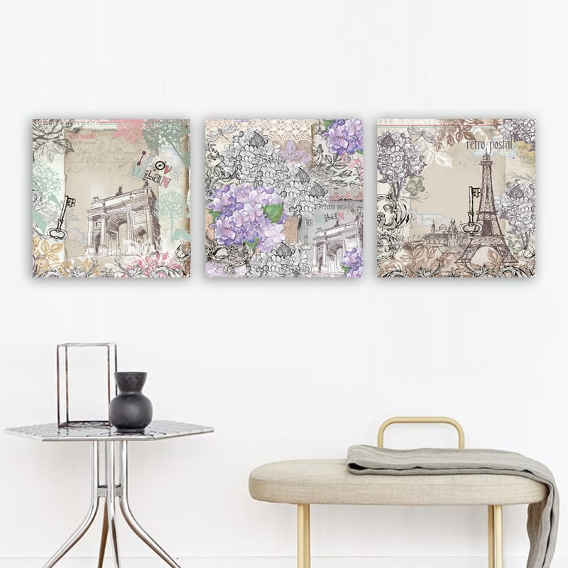 Dekorativ Canvasbillede 3-Dele 30x30 cm - Flerfarvet - Boligtilbehør - Billeder & kunst - Billeder på lærred