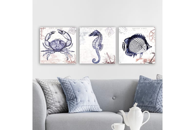 Dekorativ Canvasbillede 3-Dele 30x30 cm - Flerfarvet - Boligtilbehør - Billeder & kunst - Billeder på lærred
