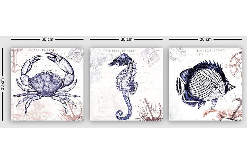 Dekorativ Canvasbillede 3-Dele 30x30 cm - Flerfarvet - Boligtilbehør - Billeder & kunst - Billeder på lærred