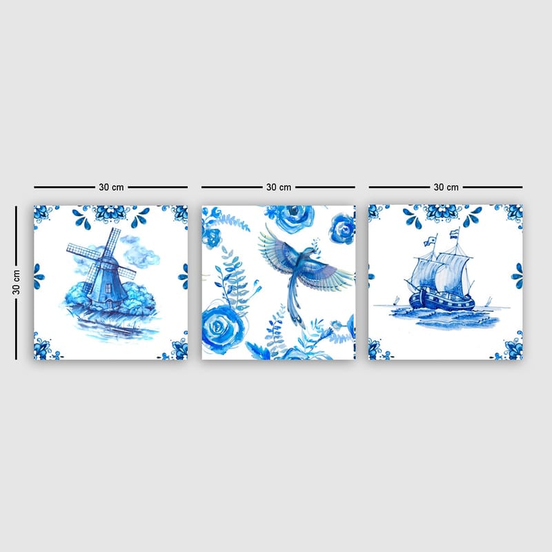 Dekorativ Canvasbillede 3-Dele 30x30 cm - Flerfarvet - Boligtilbehør - Billeder & kunst - Billeder på lærred