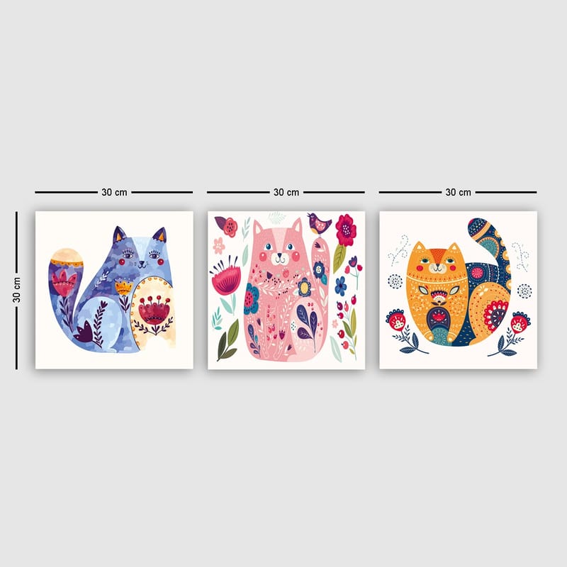 Dekorativ Canvasbillede 3-Dele 30x30 cm - Flerfarvet - Boligtilbehør - Billeder & kunst - Billeder på lærred