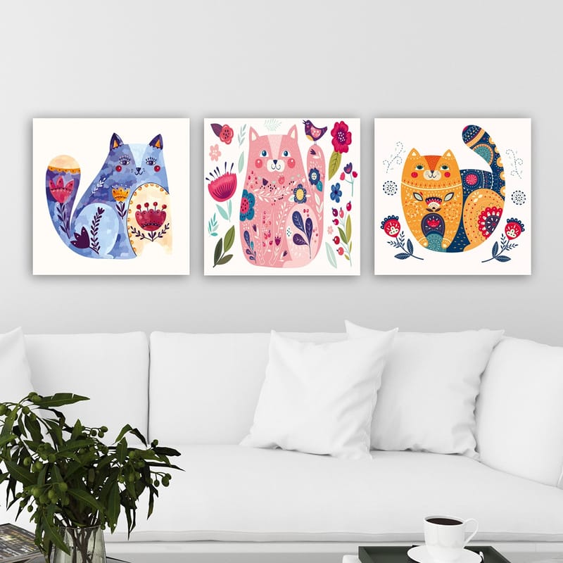 Dekorativ Canvasbillede 3-Dele 30x30 cm - Flerfarvet - Boligtilbehør - Billeder & kunst - Billeder på lærred