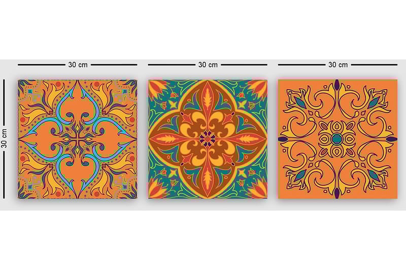 Dekorativ Canvasbillede 3-Dele 30x30 cm - Flerfarvet - Boligtilbehør - Billeder & kunst - Billeder på lærred