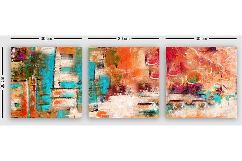 Dekorativ Canvasbillede 3-Dele 30x30 cm - Flerfarvet - Boligtilbehør - Billeder & kunst - Billeder på lærred