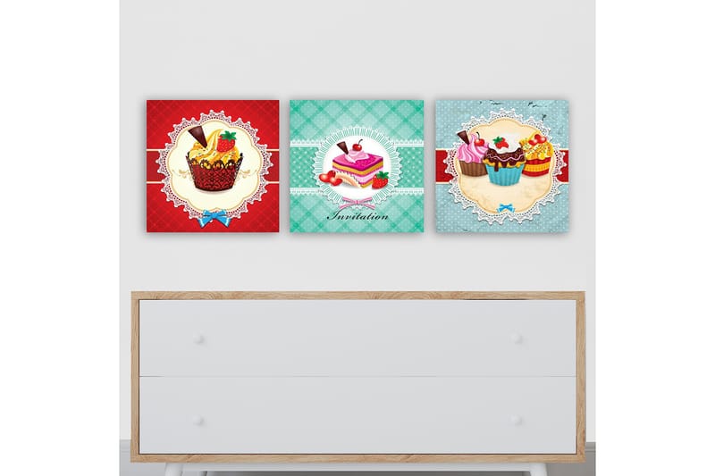 Dekorativ Canvasbillede 3-Dele 30x30 cm, Flerfarvet