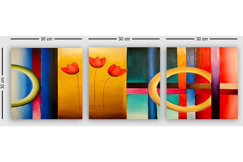 Dekorativ Canvasbillede 3-Dele 30x30 cm - Flerfarvet - Boligtilbehør - Billeder & kunst - Billeder på lærred