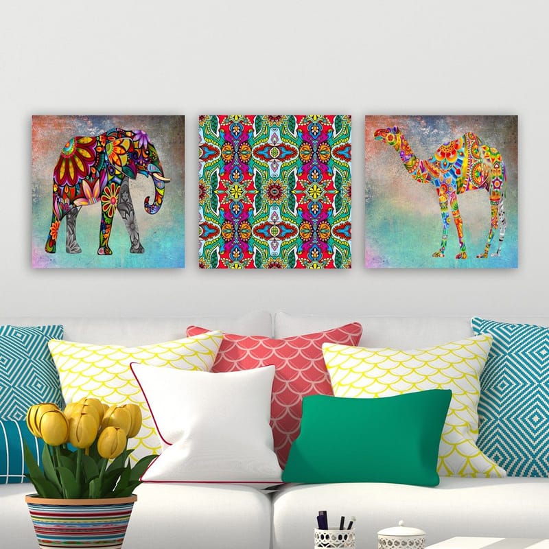 Dekorativ Canvasbillede 3-Dele 30x30 cm - Flerfarvet - Boligtilbehør - Billeder & kunst - Billeder på lærred