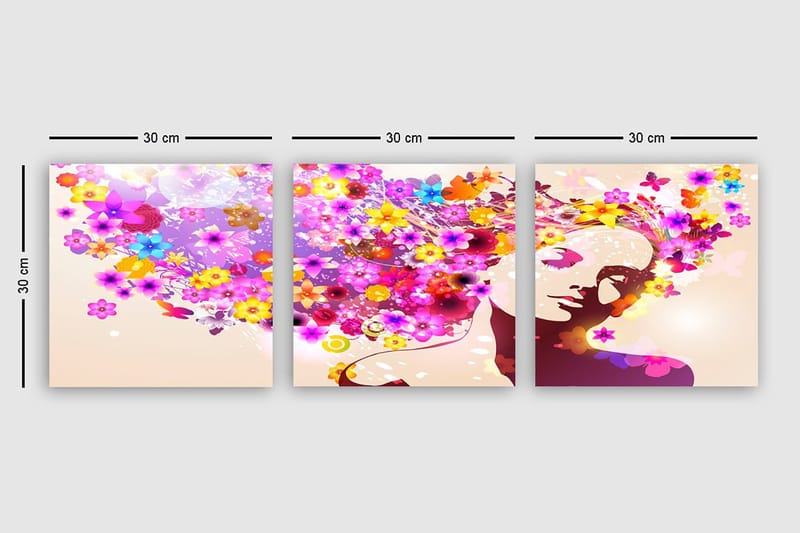 Dekorativ Canvasbillede 3-Dele 30x30 cm - Flerfarvet - Boligtilbehør - Billeder & kunst - Billeder på lærred