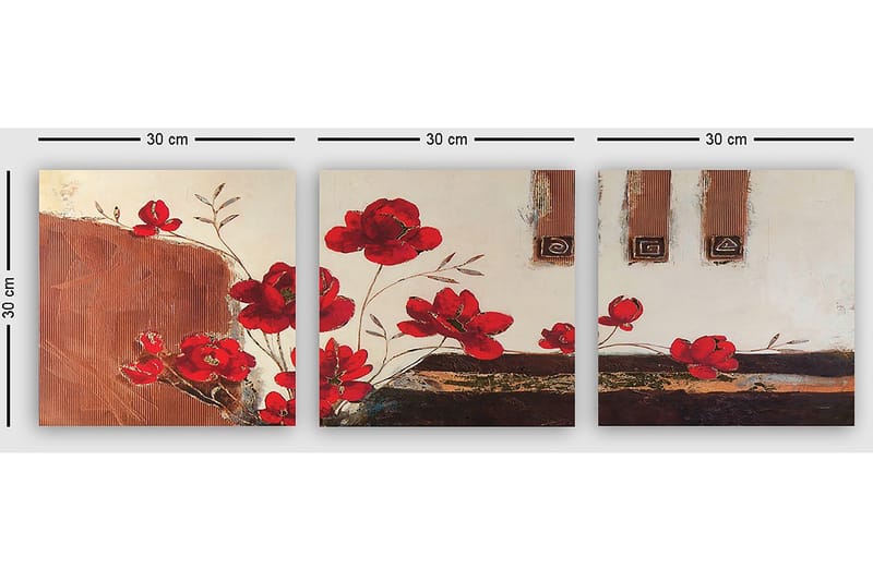 Dekorativ Canvasbillede 3-Dele 30x30 cm - Flerfarvet - Boligtilbehør - Billeder & kunst - Billeder på lærred