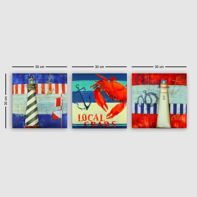 Dekorativ Canvasbillede 3-Dele 30x30 cm, Flerfarvet