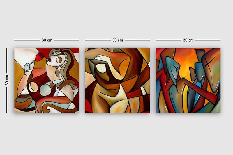 Dekorativ Canvasbillede 3-Dele 30x30 cm - Flerfarvet - Boligtilbehør - Billeder & kunst - Billeder på lærred