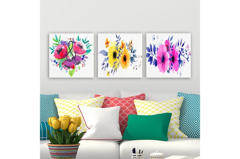 Dekorativ Canvasbillede 3-Dele 30x30 cm, Flerfarvet