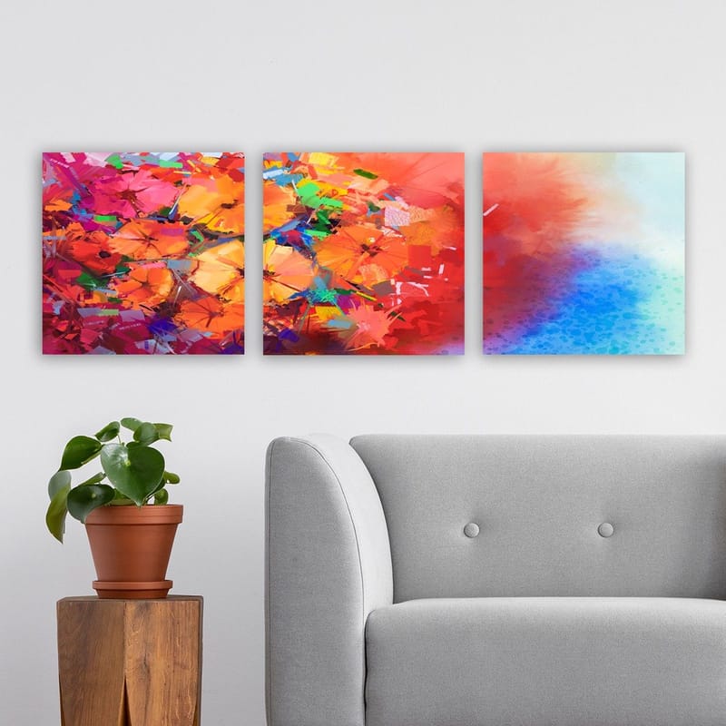 Dekorativ Canvasbillede 3-Dele 30x30 cm - Flerfarvet - Boligtilbehør - Billeder & kunst - Billeder på lærred