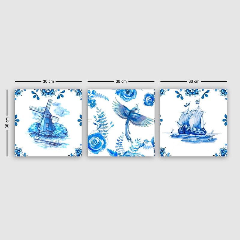 Dekorativ Canvasbillede 3-Dele 30x30 cm, Flerfarvet