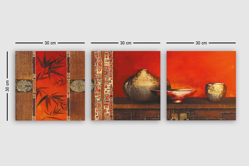Dekorativ Canvasbillede 3-Dele 30x30 cm - Flerfarvet - Boligtilbehør - Billeder & kunst - Billeder på lærred