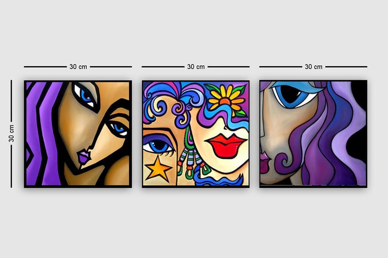 Dekorativ Canvasbillede 3-Dele 30x30 cm - Flerfarvet - Boligtilbehør - Billeder & kunst - Billeder på lærred