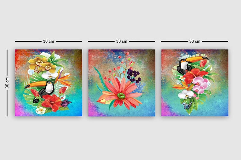 Dekorativ Canvasbillede 3-Dele 30x30 cm - Flerfarvet - Boligtilbehør - Billeder & kunst - Billeder på lærred