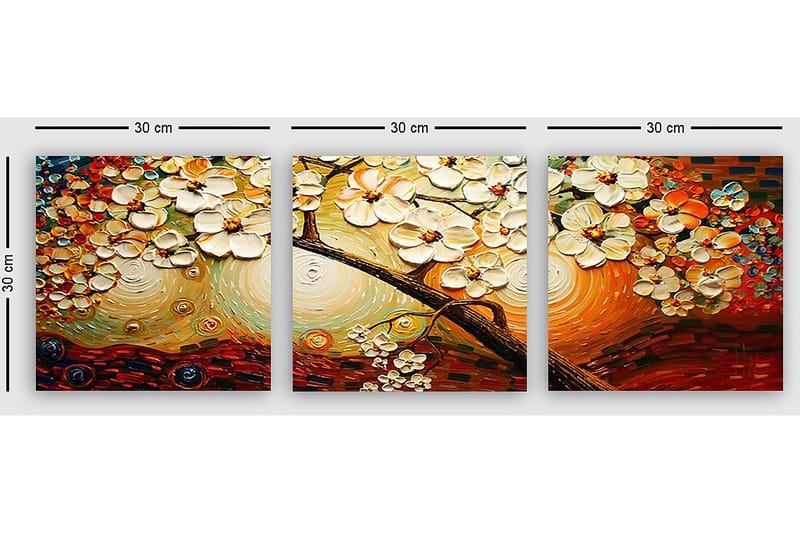 Dekorativ Canvasbillede 3-Dele 30x30 cm - Flerfarvet - Boligtilbehør - Billeder & kunst - Billeder på lærred