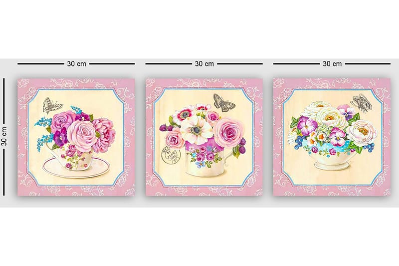 Dekorativ Canvasbillede 3-Dele 30x30 cm - Flerfarvet - Boligtilbehør - Billeder & kunst - Billeder på lærred