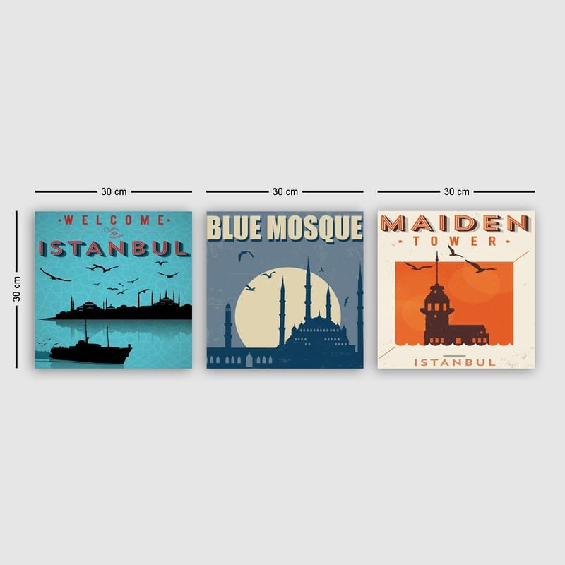 Dekorativ Canvasbillede 3-Dele 30x30 cm, Flerfarvet