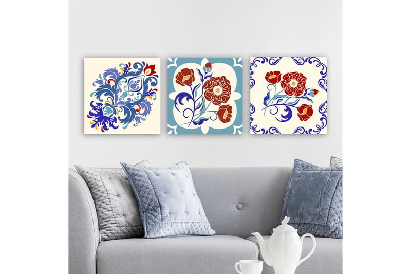 Dekorativ Canvasbillede 3-Dele 30x30 cm - Flerfarvet - Boligtilbehør - Billeder & kunst - Billeder på lærred