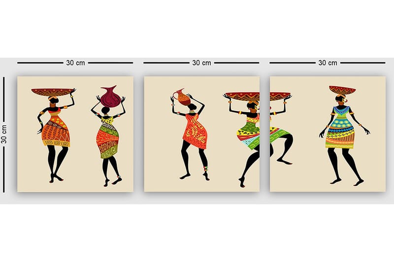 Dekorativ Canvasbillede 3-Dele 30x30 cm - Flerfarvet - Boligtilbehør - Billeder & kunst - Billeder på lærred