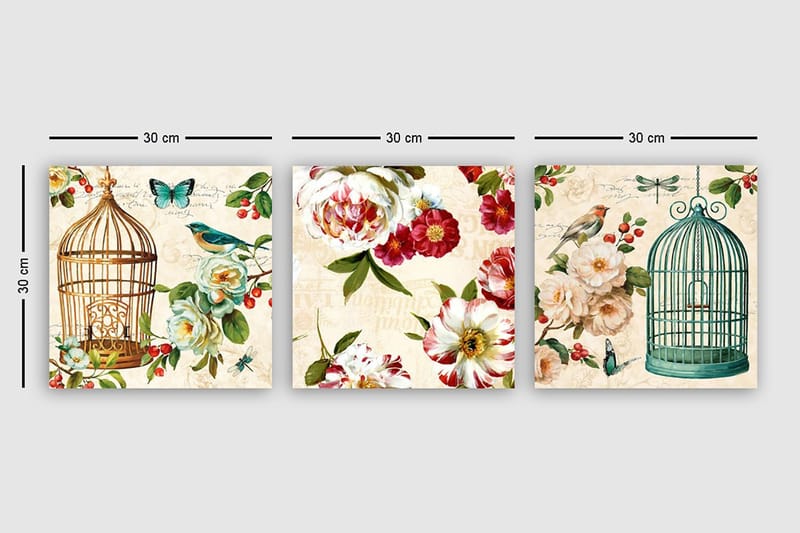 Dekorativ Canvasbillede 3-Dele 30x30 cm - Flerfarvet - Boligtilbehør - Billeder & kunst - Billeder på lærred