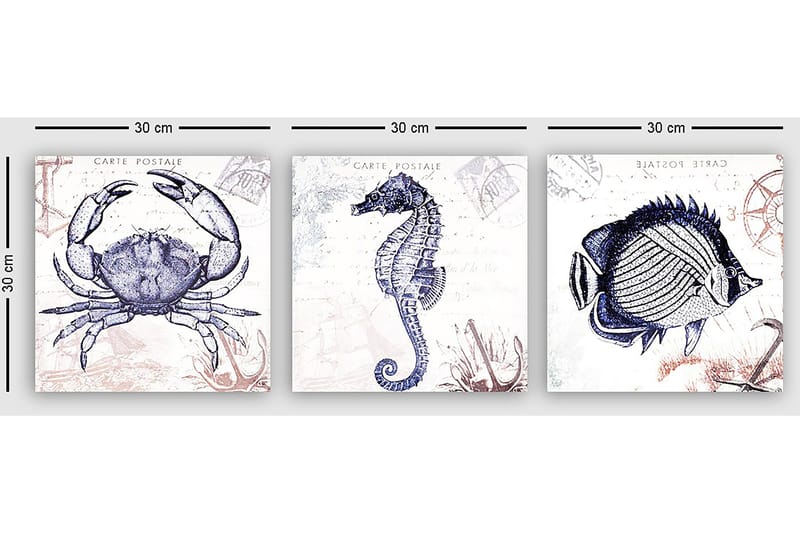Dekorativ Canvasbillede 3-Dele 30x30 cm - Flerfarvet - Boligtilbehør - Billeder & kunst - Billeder på lærred